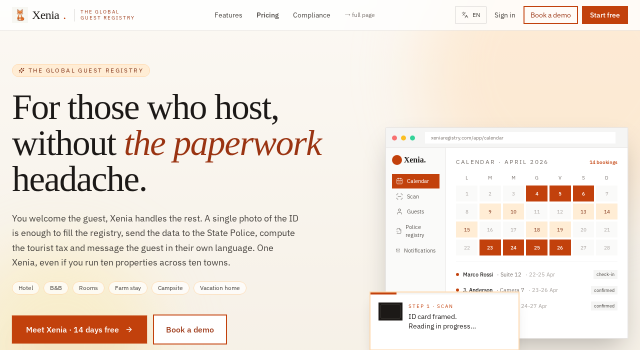 Xenia landing page