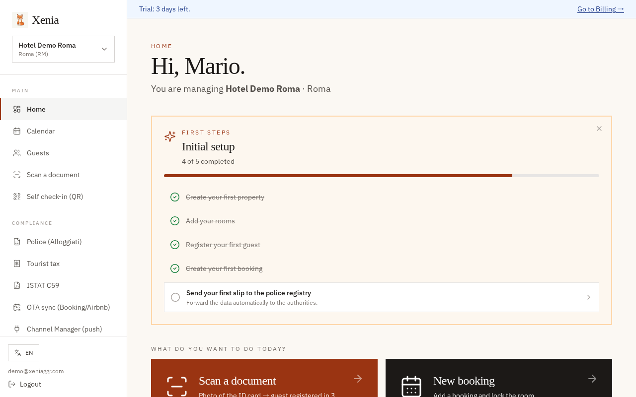 Dashboard with checklist