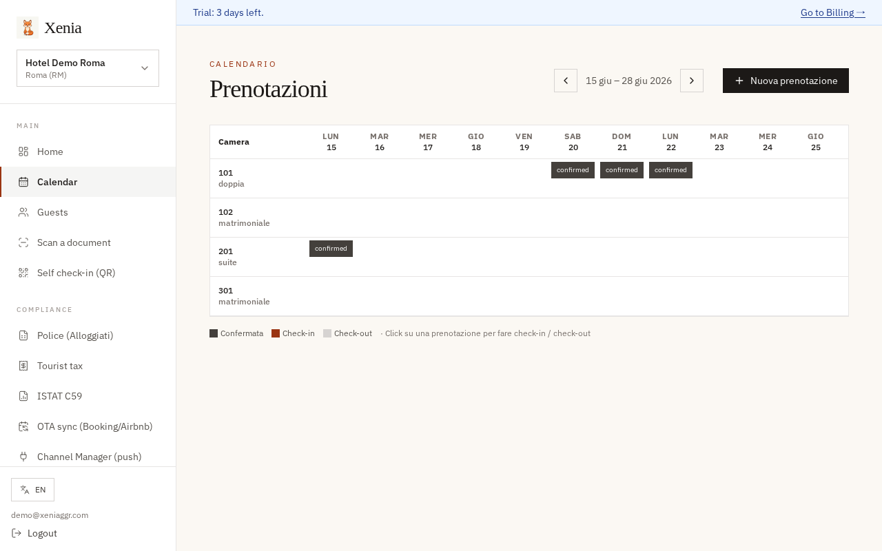 Bookings calendar
